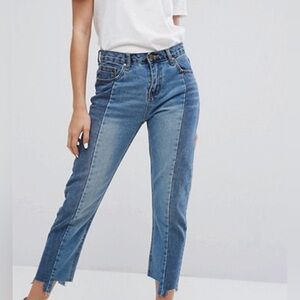 EVIDNT Two Toned cropped Raw Hem Jeans…